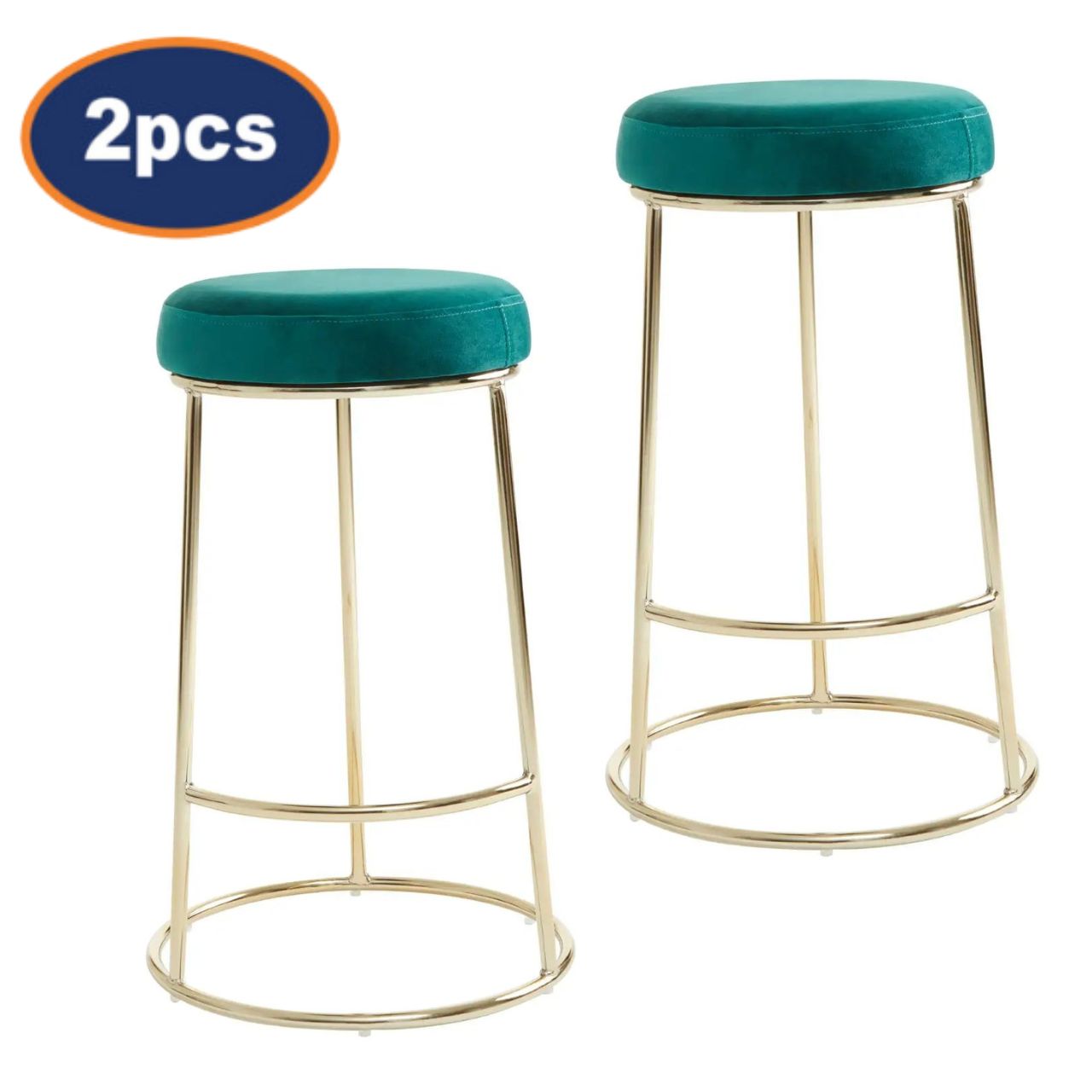 2Pcs Chicago Green Velvet & Gold Bar Stools