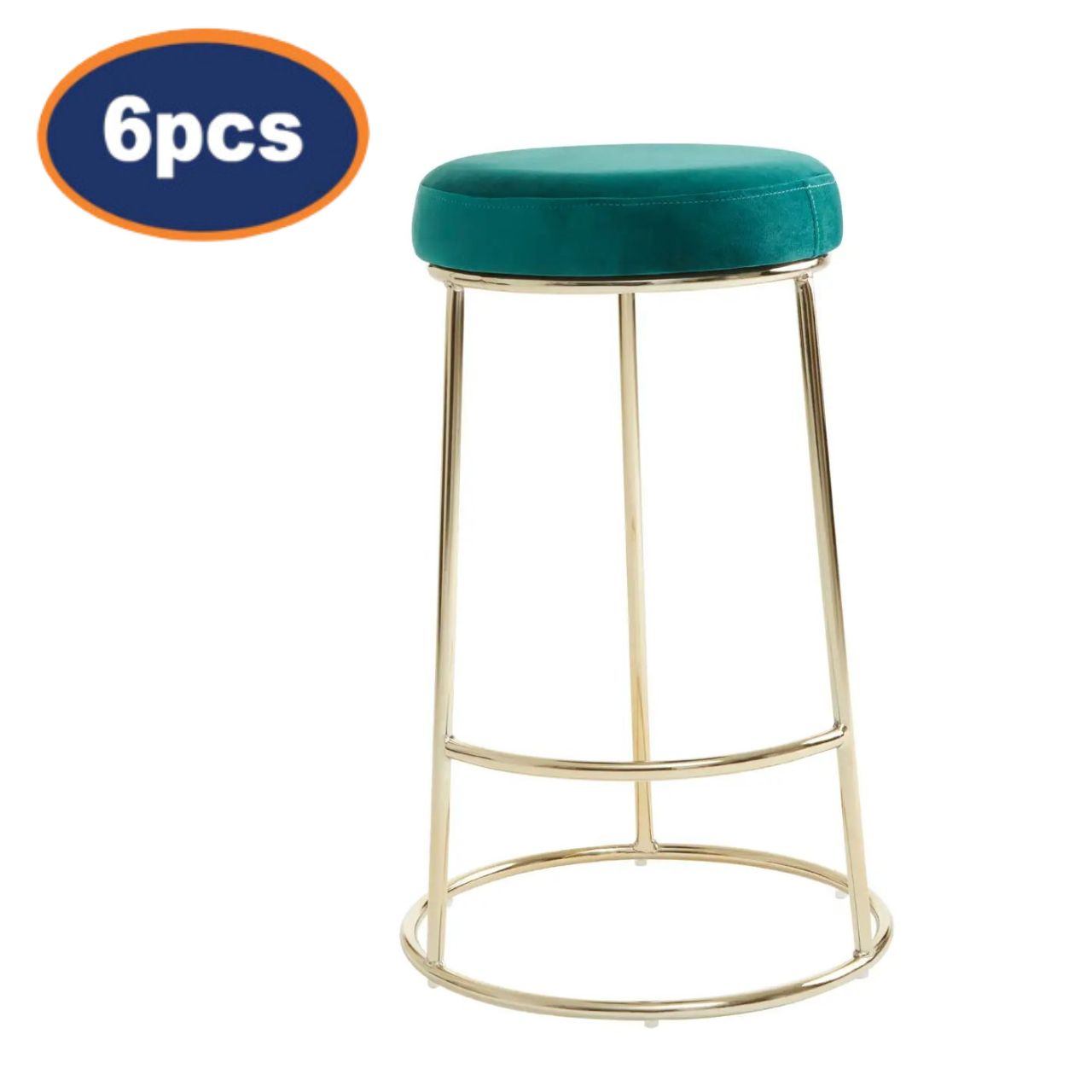 6Pcs Chicago Green Velvet & Gold Bar Stools