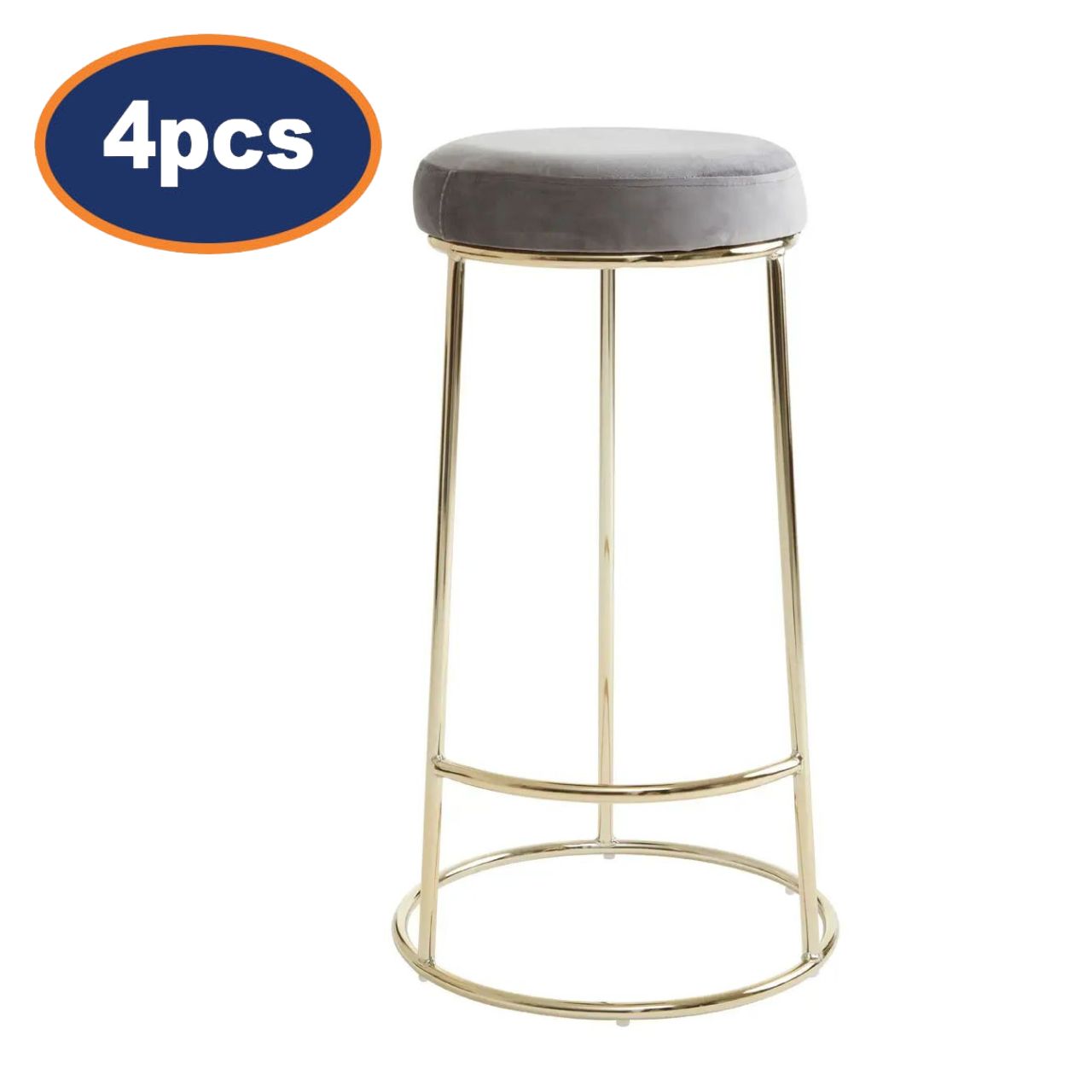 4Pcs Chicago Tall Grey Velvet & Gold Bar Stools