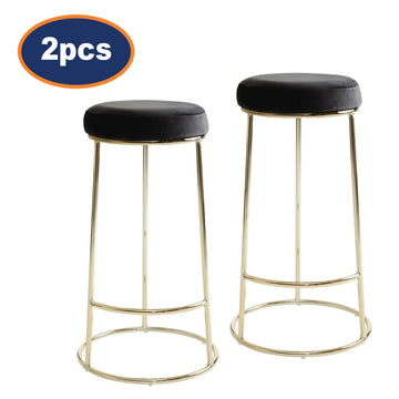 2Pcs Chicago Tall Black Velvet & Gold Bar Stools