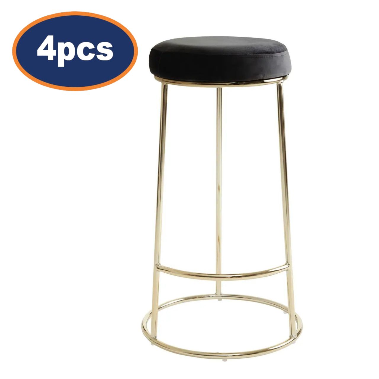 4Pcs Chicago Tall Black Velvet & Gold Bar Stools