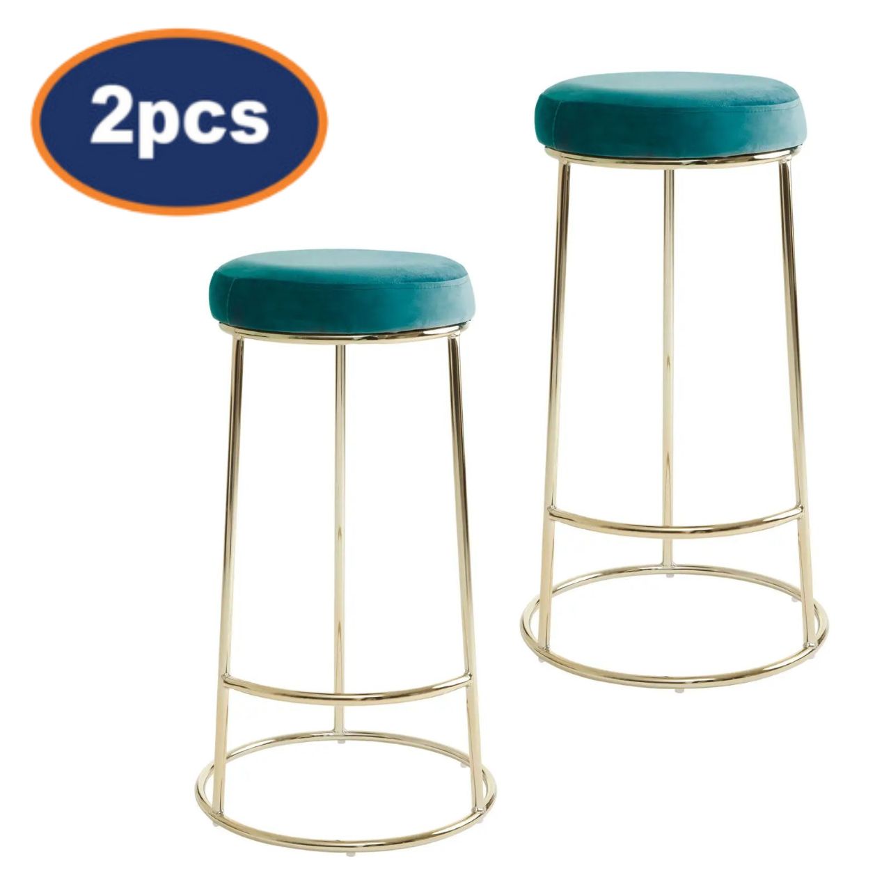 2Pcs Chicago Tall Green Velvet & Gold Bar Stools