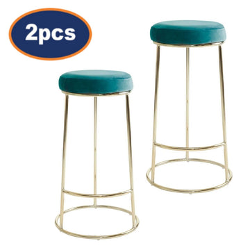 2Pcs Chicago Tall Green Velvet & Gold Bar Stools