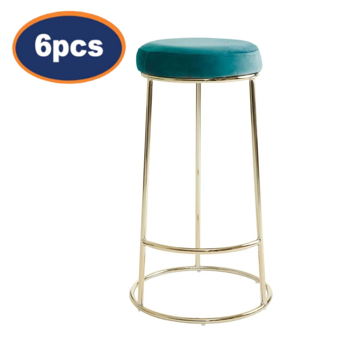 6Pcs Chicago Tall Green Velvet & Gold Bar Stools