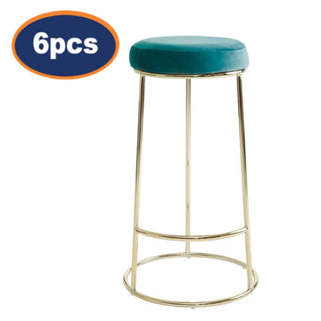 6Pcs Chicago Tall Green Velvet & Gold Bar Stools