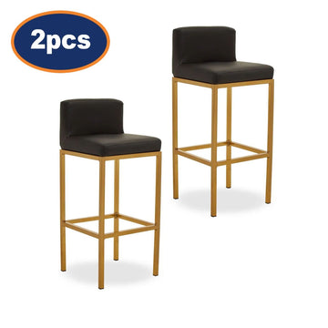 2Pcs Waina Black Faux Leather & Gold Finish Bar Chairs