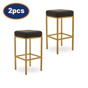 2Pcs Waina Black Faux Leather & Gold Finish Bar Stools