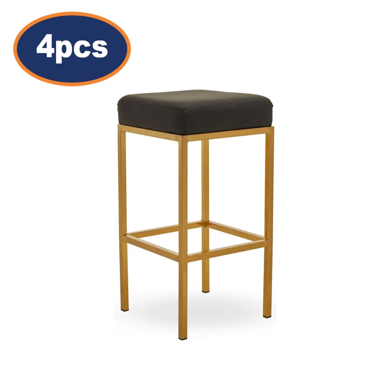 4Pcs Waina Black Faux Leather & Gold Finish Bar Stools