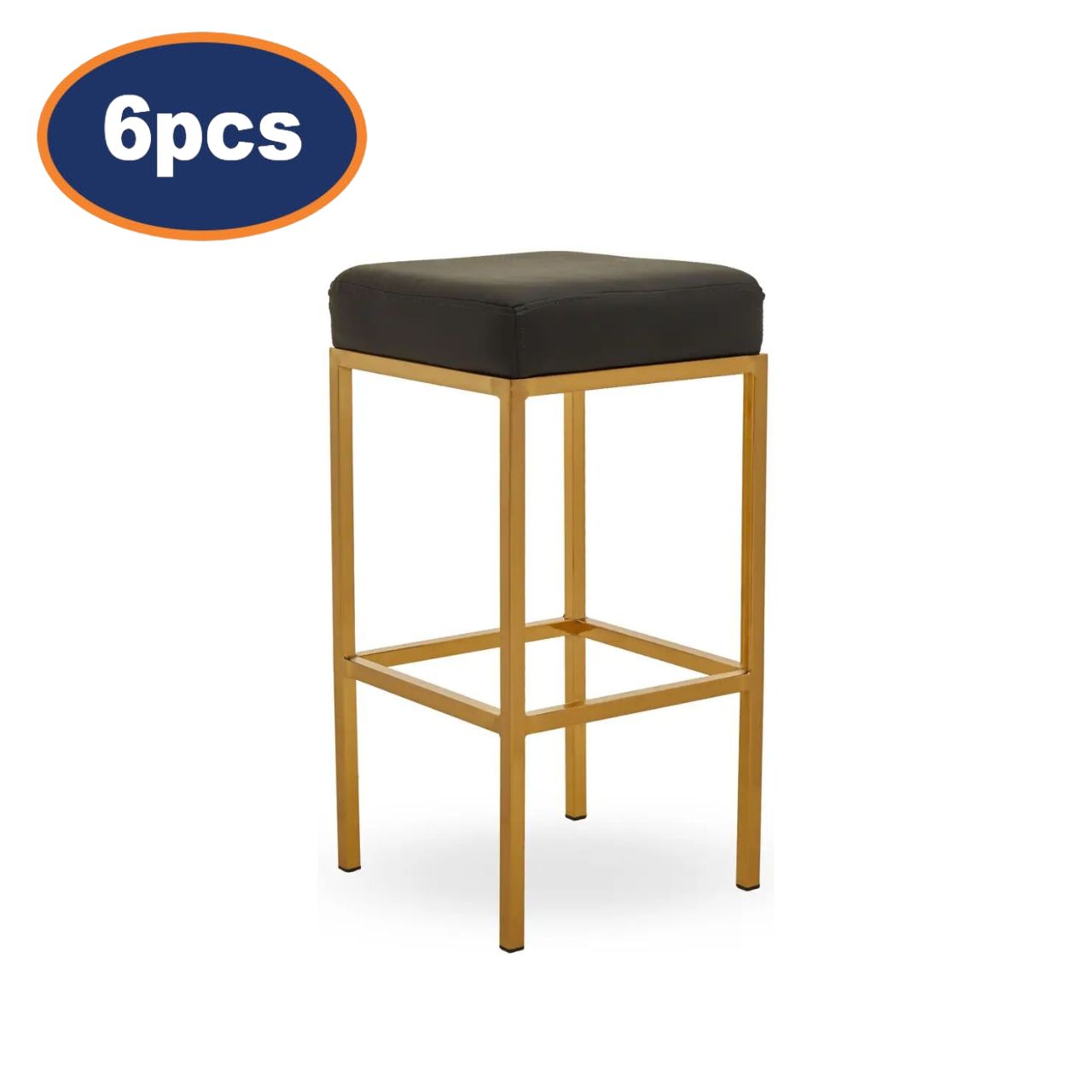 6Pcs Waina Black Faux Leather & Gold Finish Bar Stools