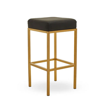 2Pcs Waina Black Faux Leather & Gold Finish Bar Stools