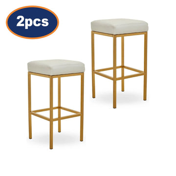 2Pcs Waina White Faux Leather & Gold Finish Bar Stools