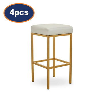 4Pcs Waina White Faux Leather & Gold Finish Bar Stools