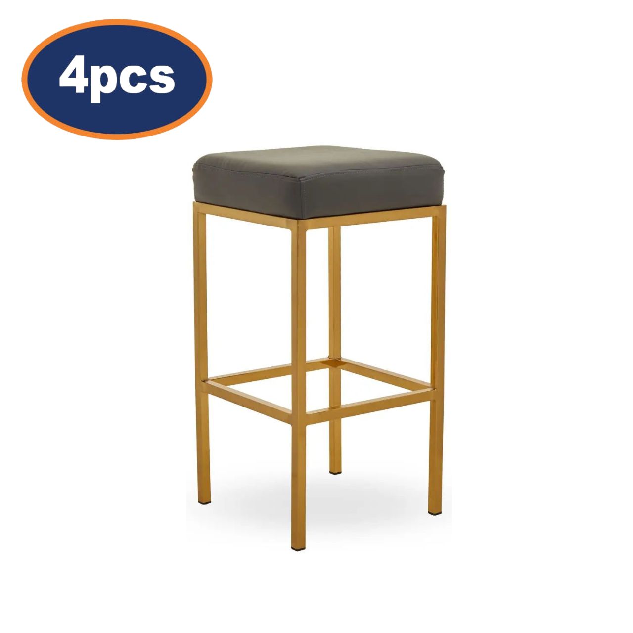 4Pcs Waina Dark Grey Faux Leather & Gold Finish Bar Stools