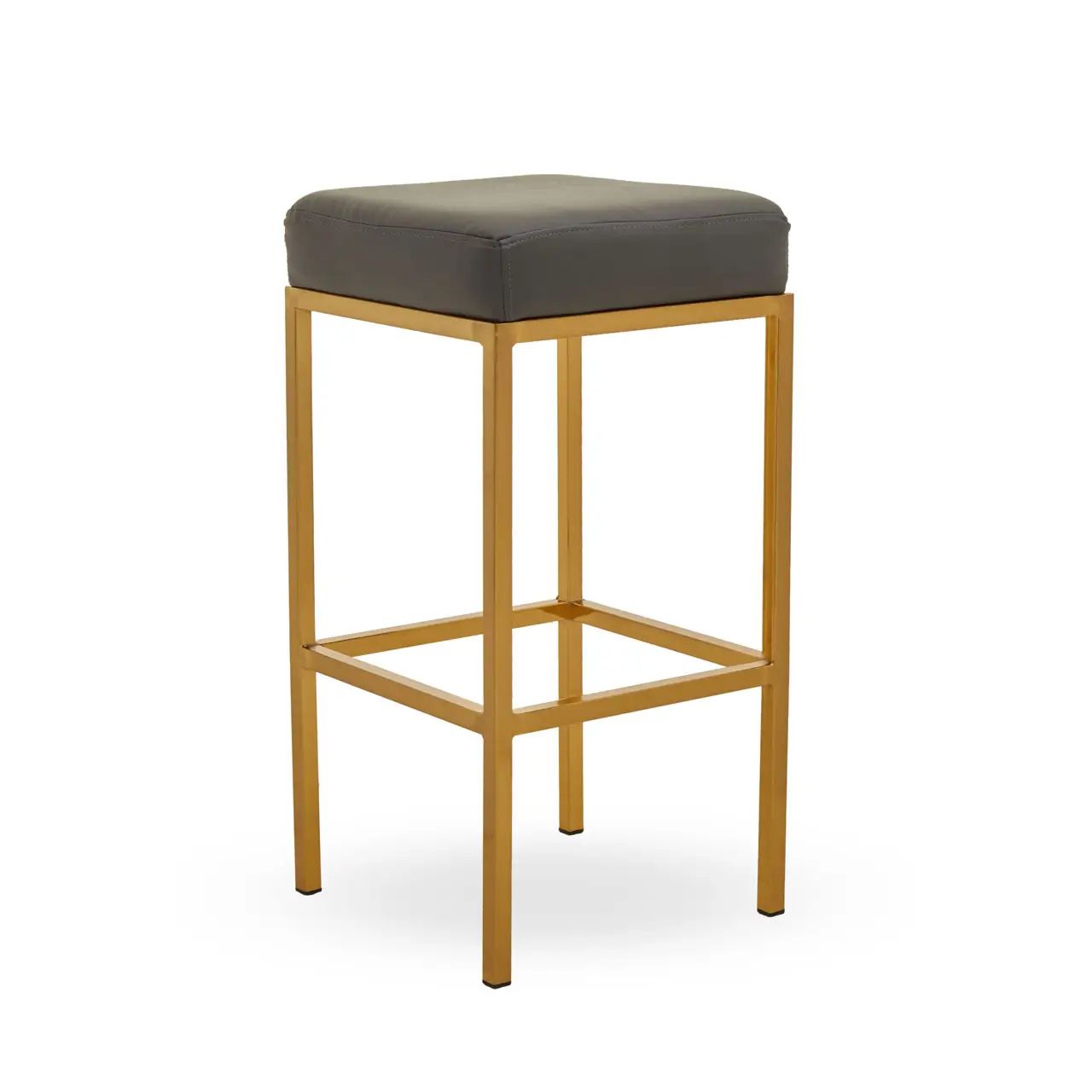 Waina Dark Grey Faux Leather & Gold Finish Bar Stool