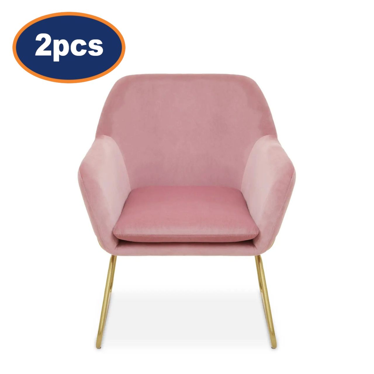 2Pcs Xavier Pink Velvet & Brushed Gold Armchairs