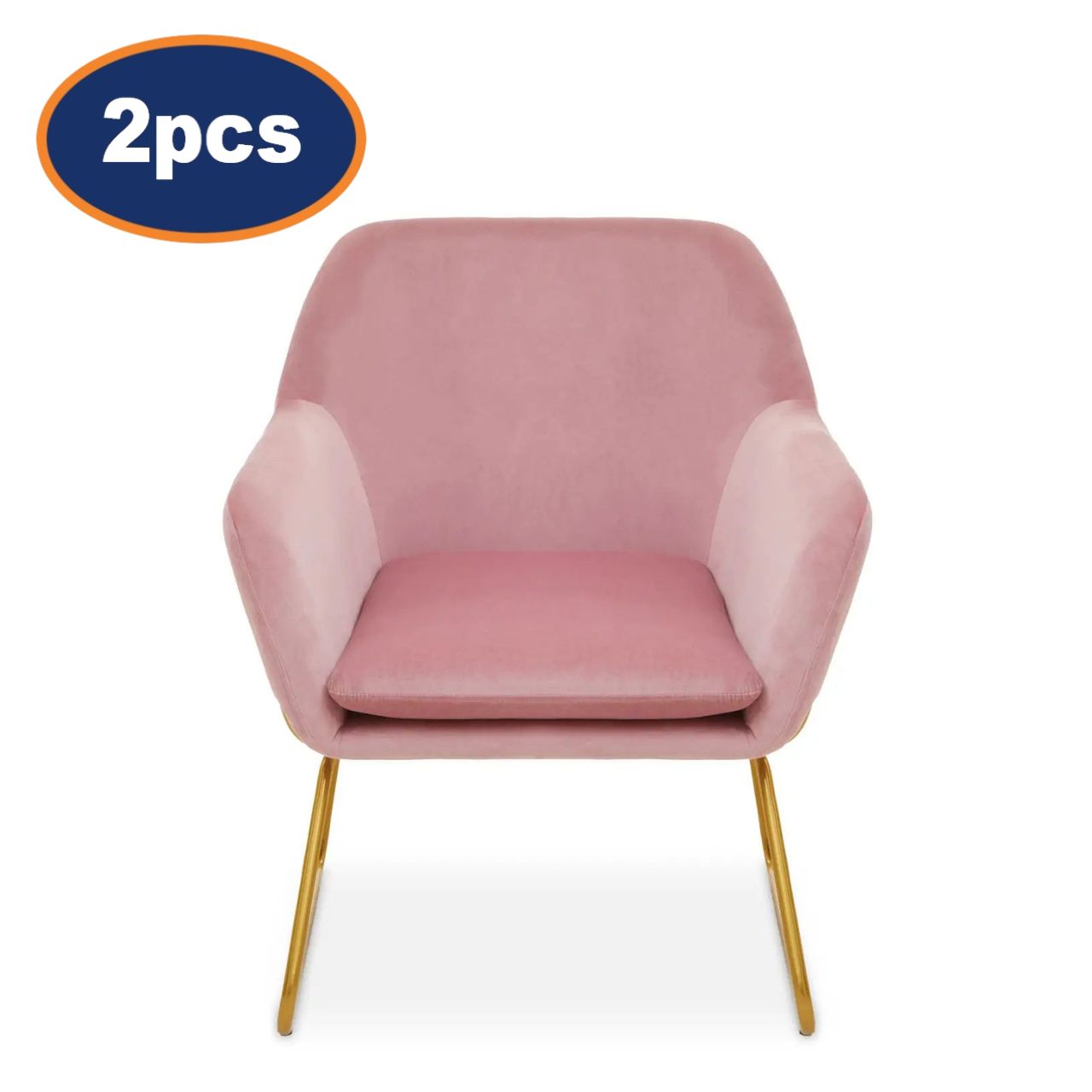 2Pcs Xavier Pink Velvet & Gold Powder Armchairs