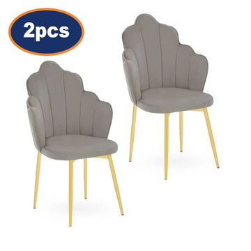 2Pcs Rian Grey Velvet & Gold Dining Chairs