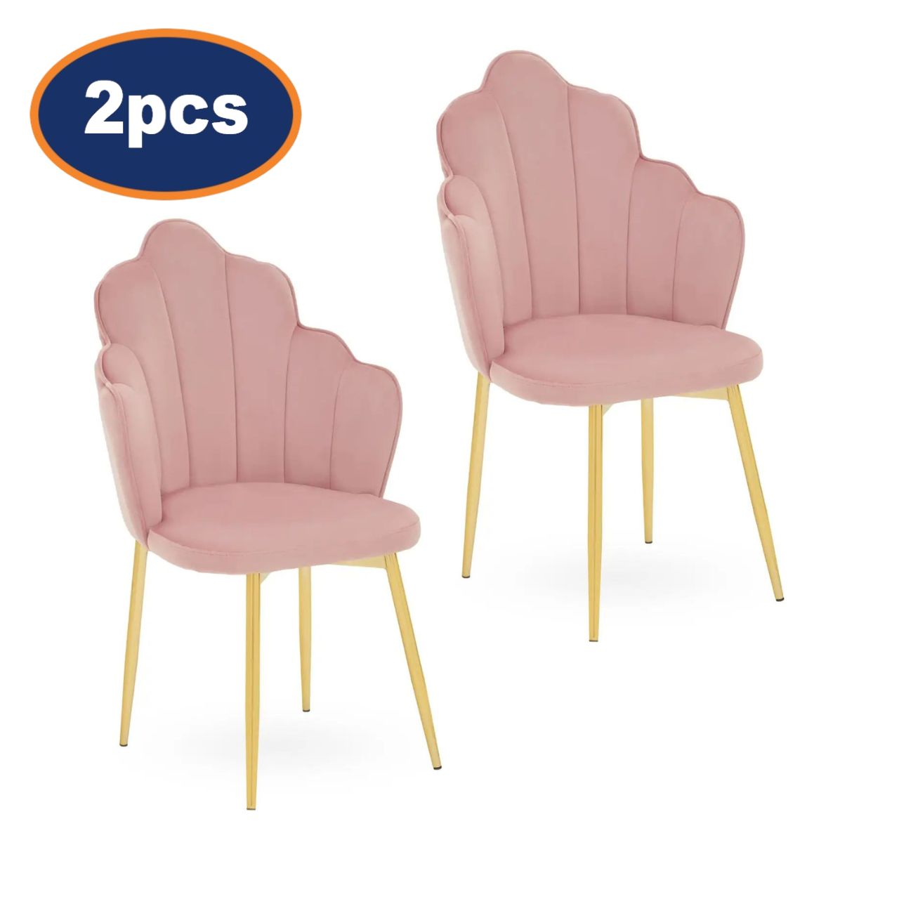 2Pcs Rian Pink Velvet & Gold Dining Chairs