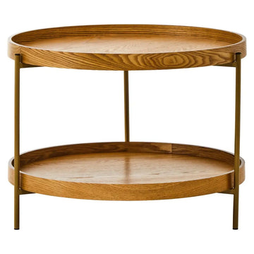 Viora Natural Round Wooden 2 Tier Side Table