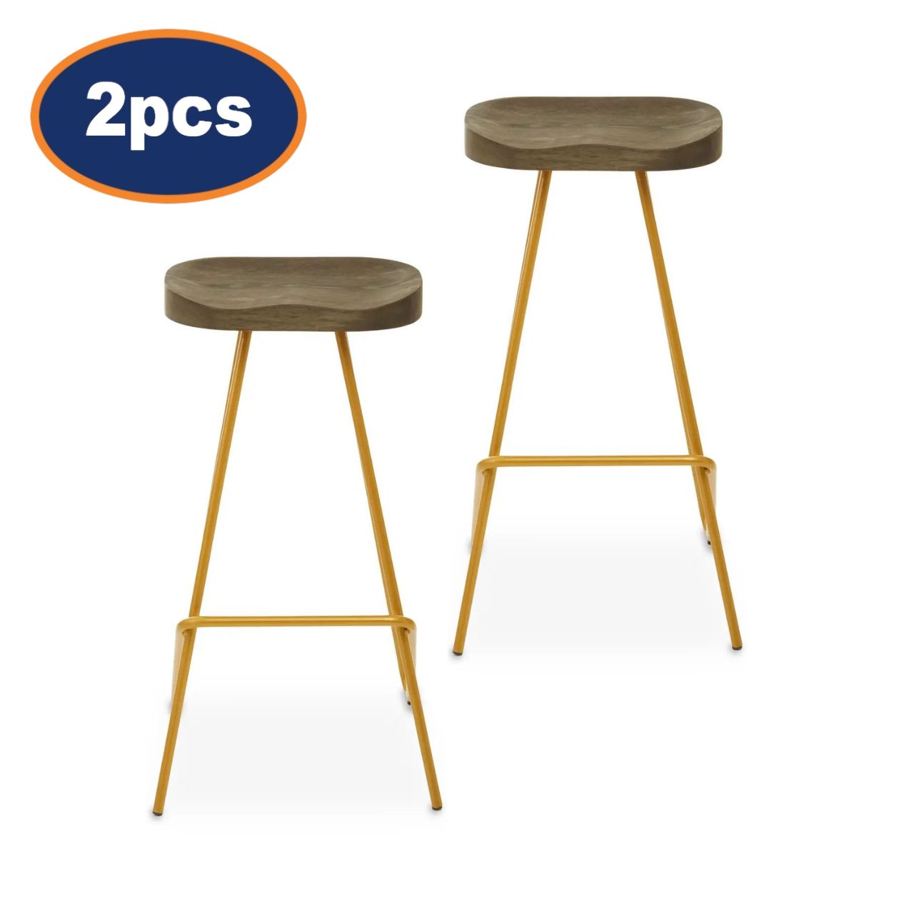 2Pcs Zonis Elm Wood Metal Legs Bar Stools