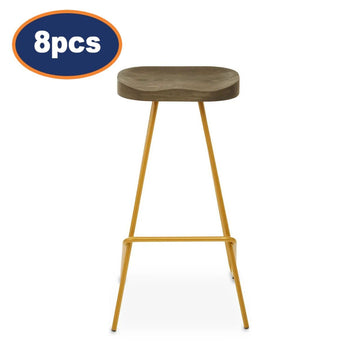 8Pcs Zonis Elm Wood Metal Legs Bar Stools