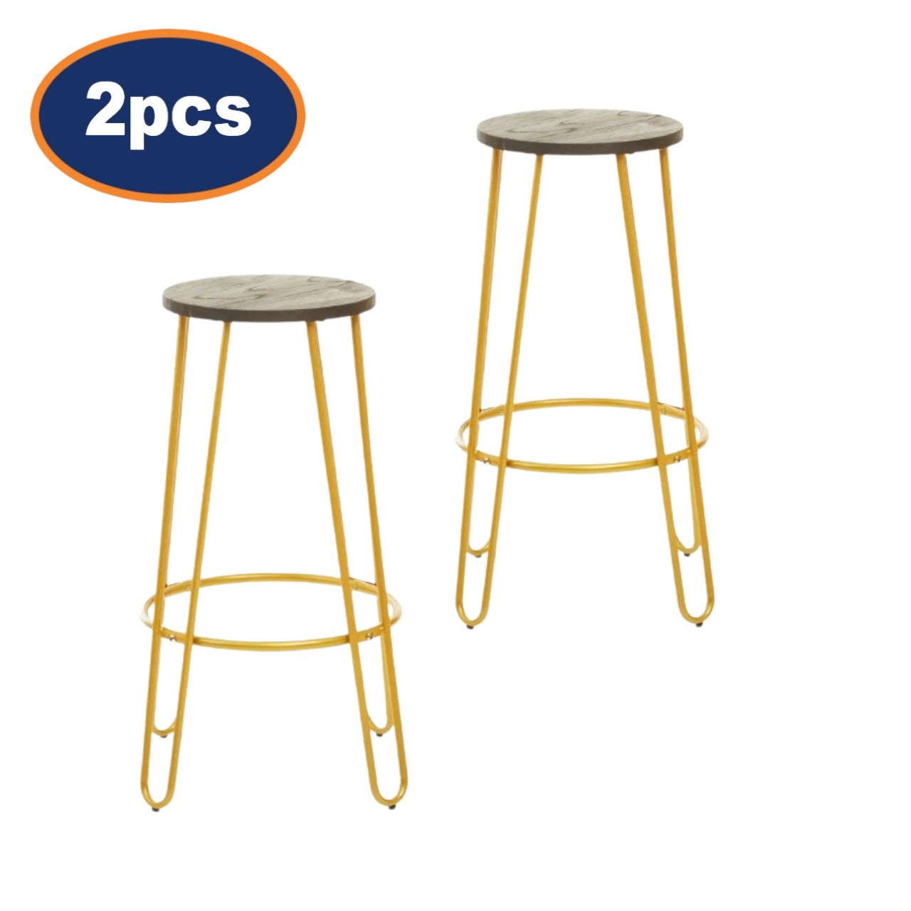 2Pcs Zonis Gold Finish Metal Frame Bar Stools