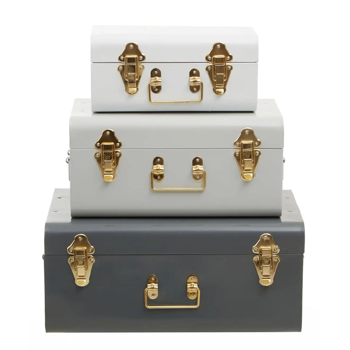 Metallique Set of 3 Grey Assorted  Storage Trunk