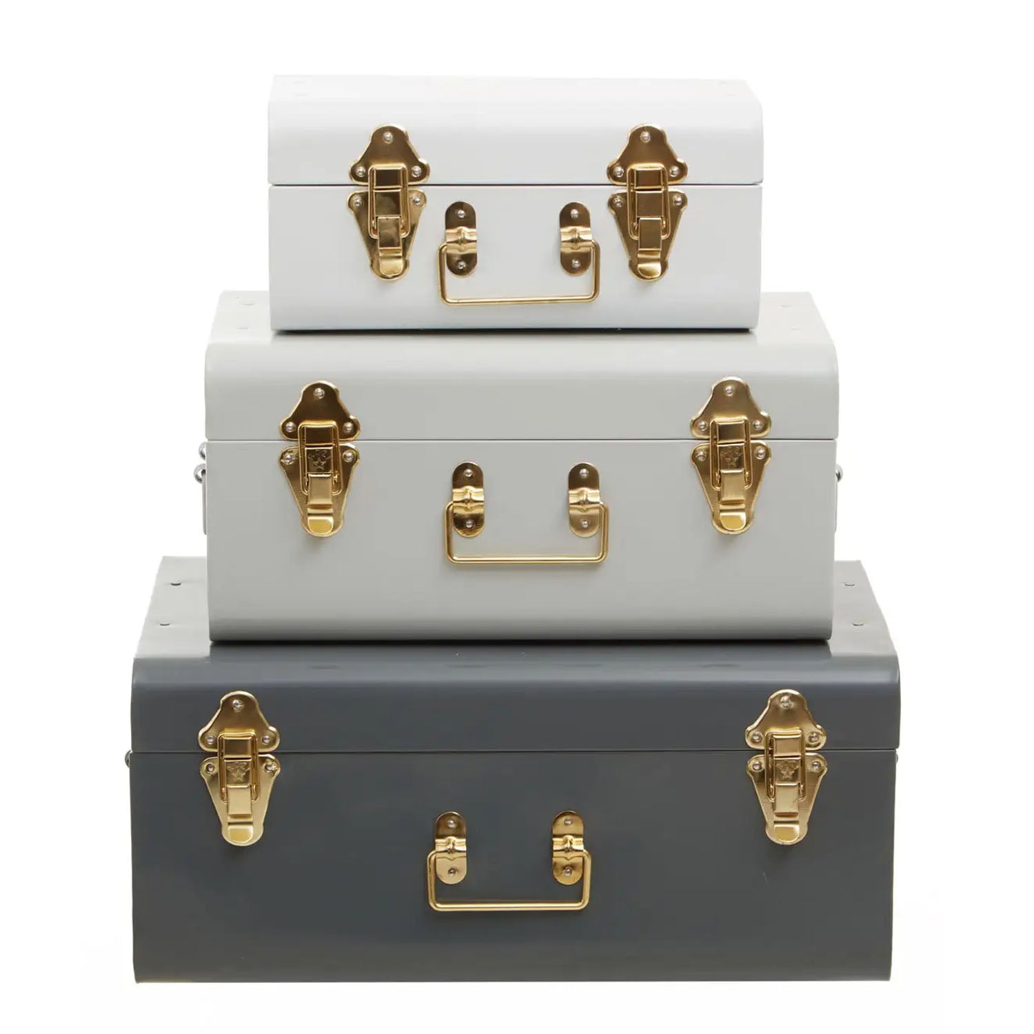Metallique Set of 3 Grey Assorted  Storage Trunk