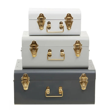Metallique Set of 3 Grey Assorted  Storage Trunk