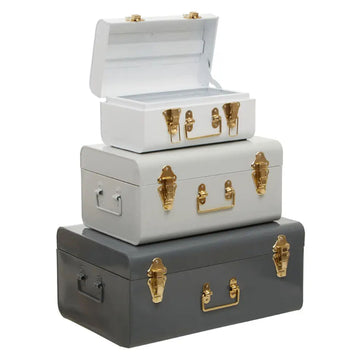 Metallique Set of 3 Grey Assorted  Storage Trunk