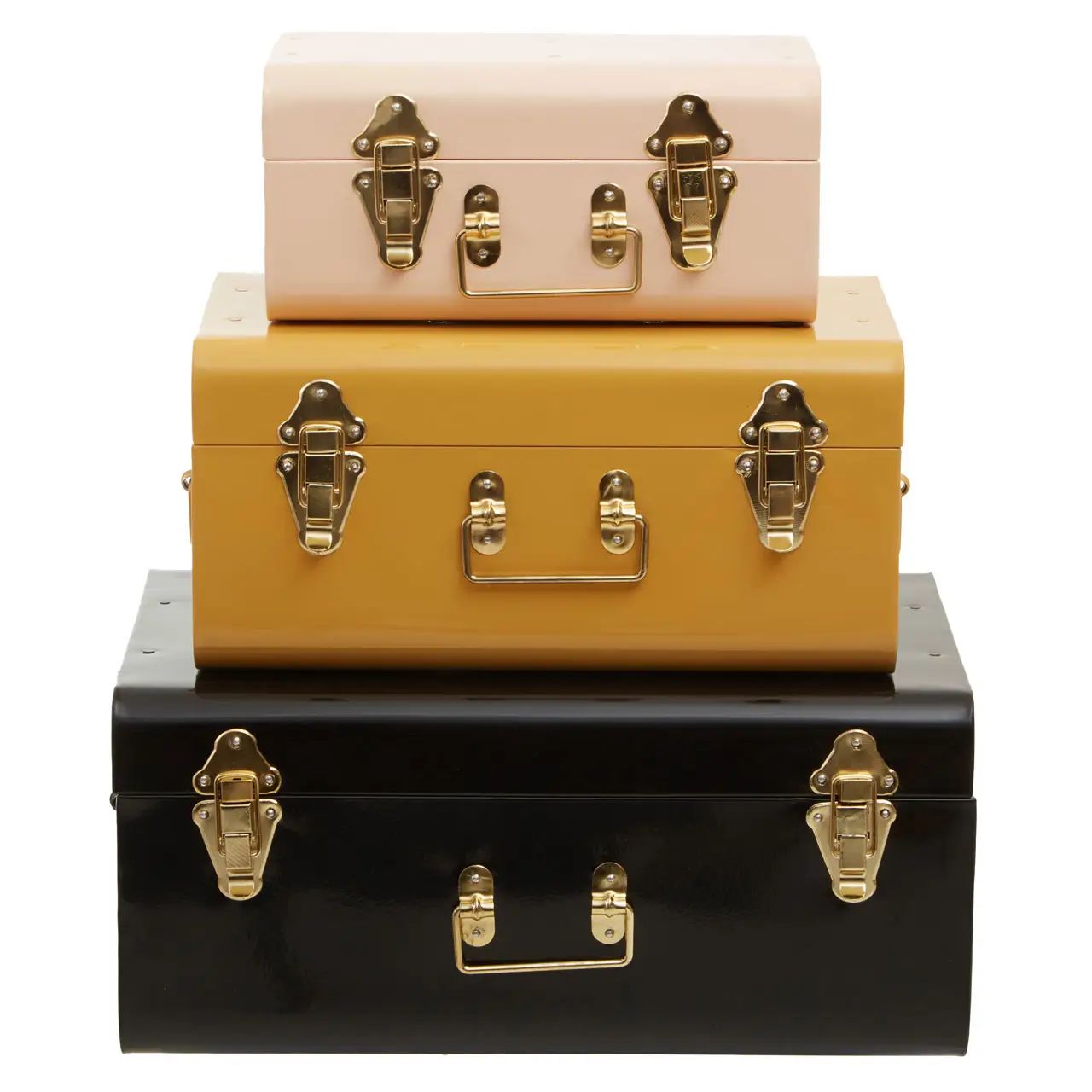 Metallique Set of 3 Almond Cream Apricot Black Storage Trunk