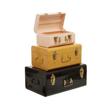 Metallique Set of 3 Almond Cream Apricot Black Storage Trunk