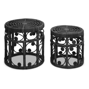 Marattan Set of 2 Black Rattan Stools