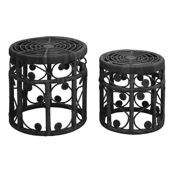 Marattan Set of 2 Black Rattan Stools