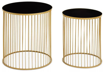 Azento 2Pc Black & Gold Side Tables Set