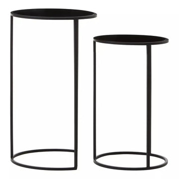 Azento 2Pc Black Round Plant Stand Set