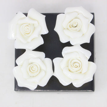 Set Of 4 White Ceramic Rose Drawer Knobs