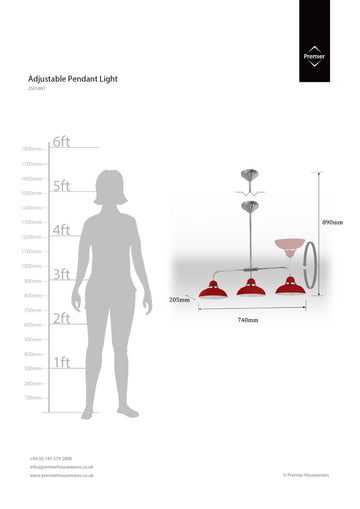 3-Bulb Red Pendant Light