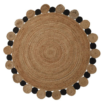 Bosin Demir Large Round Natural & Black Jute Rug