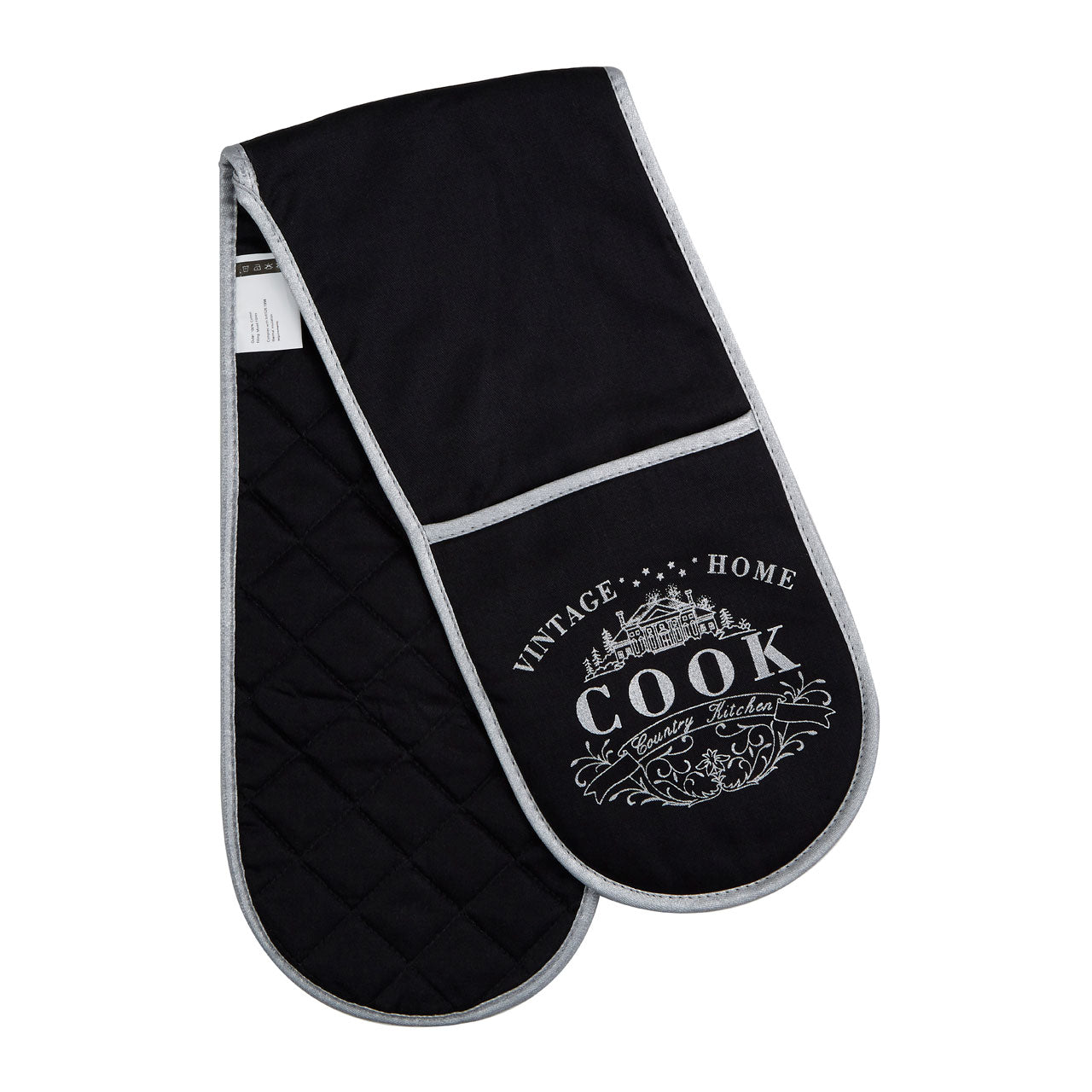 Vintage Black Cotton Double Oven Gloves Mitt