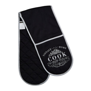 Vintage Black Cotton Double Oven Gloves Mitt