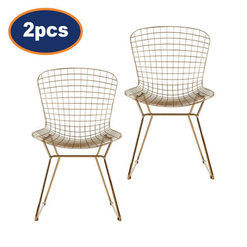 2Pcs Zonis Gold Metal Wire Grid Frame Chairs