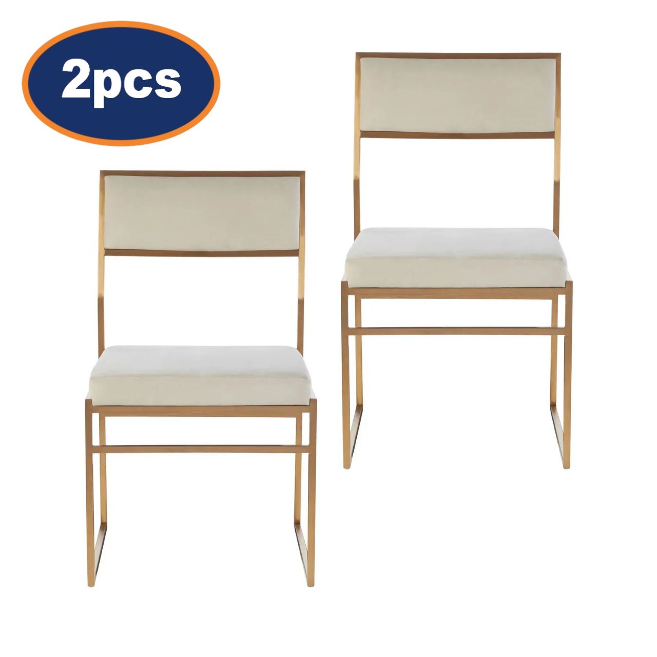 2Pcs Dian Gold & White Dining Chairs