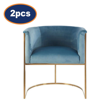 2Pcs Dias Blue Velvet & Gold Finish Chairs