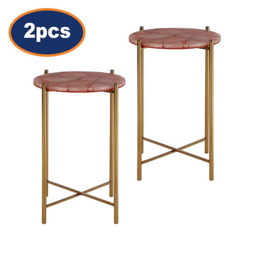 2Pcs Rita Pink Quartz Side Tables