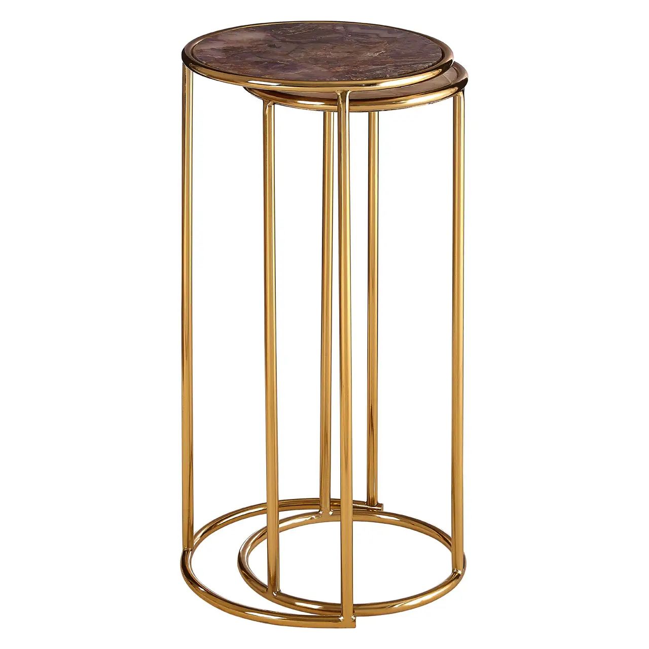 Rita 2Pc Amethyst Top Gold Frame Nesting Tables