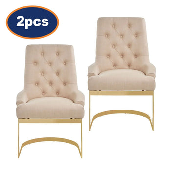 2Pcs Dahlia Natural & Gold C Shaped Base Dining Chairs