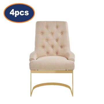 4Pcs Dahlia Natural & Gold C Shaped Base Dining Chairs