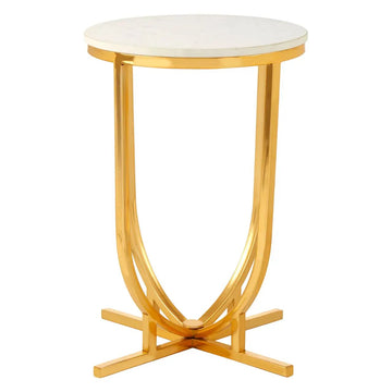 Templix White & Gold Curved Base Marble Top Side Table