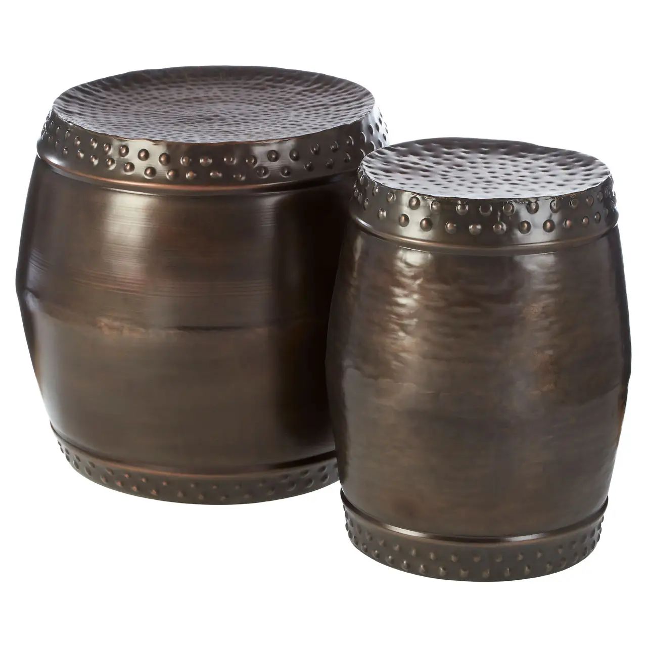 Templix 2Pcs Brown Drum Style Iron Side Tables